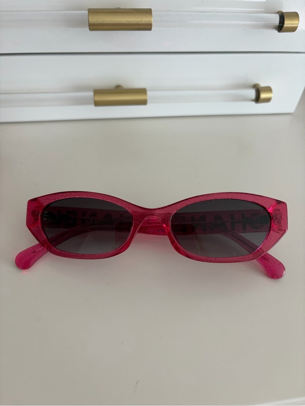 CHANEL 71280 Crystal Logo Pink Glitter sunglasses